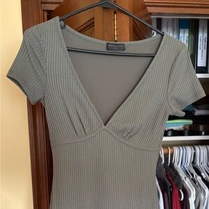 White Fox Olive Green V-Neck Mini Dress - Never Worn